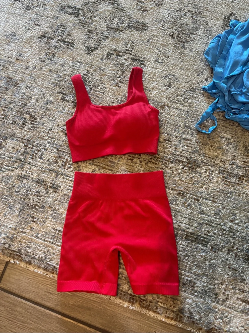 Women's Red Seamless Bike Shorts & Crop Tank Set